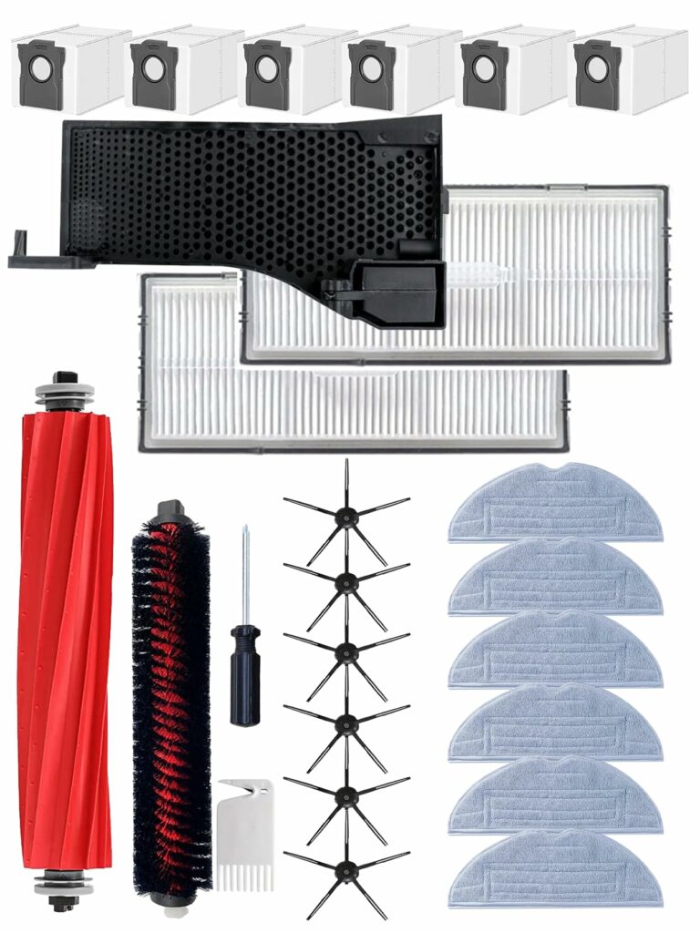 25 Piece Accessory Set for Roborock S7 MaxV Ultra / S7 Pro Ultra, with Water Filter & Cleaning Brush Assembly Accessories & 1x Main Brush, 6x Side Brushes, 6x Dust Bags, 6x Mop Pads, 2x HEPA Filters
