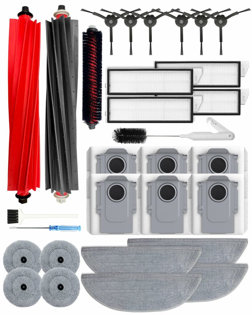 Yivy Pack of 30 Accessories for Roborock S8 Maxv Ultra/S8 Max Ultra Robot Vacuum Cleaner, Accessory Set with 2 Main Brushes, 6 Activated Carbon Dust Bags, 4 Wipes, 4 Side Wipers, 4 HEPA Filters, 6