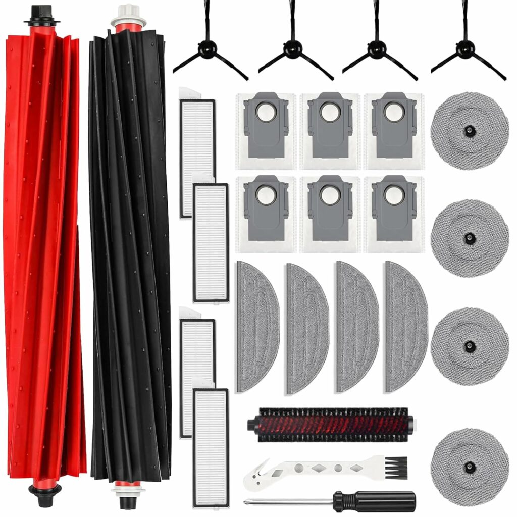 27-Piece Accessories for Roborock S8 Maxv Ultra Replacement Parts Accessory Set with 2 Main Brushes, 4 Side Brushes, 4 Wipes, 4 Side Wipers, 4 Filters, 6 Dust Bags, 1 Self-Cleaning Brush, 1 Set of