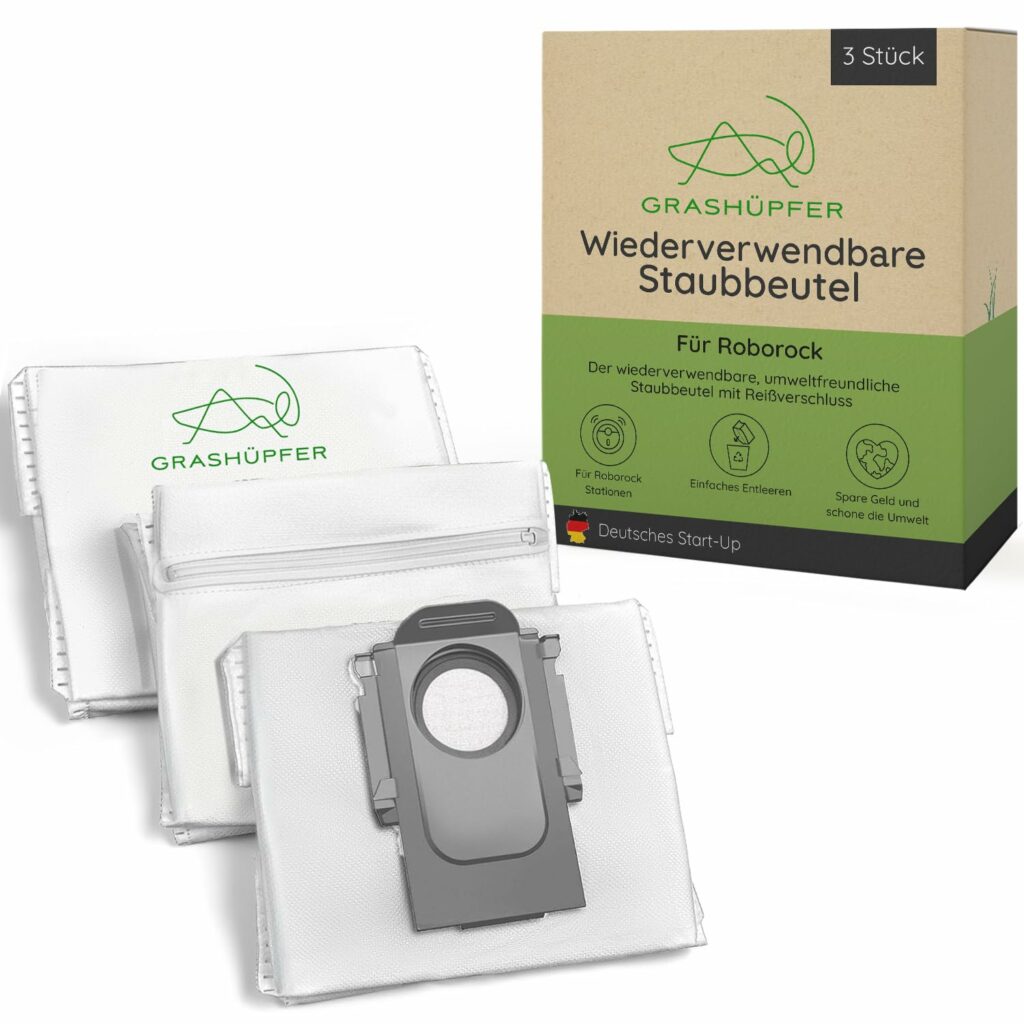 GRASHÜPFER 3 Pack Reusable Dust Bags for Roborock Qrevo, Saros and Curv Series
