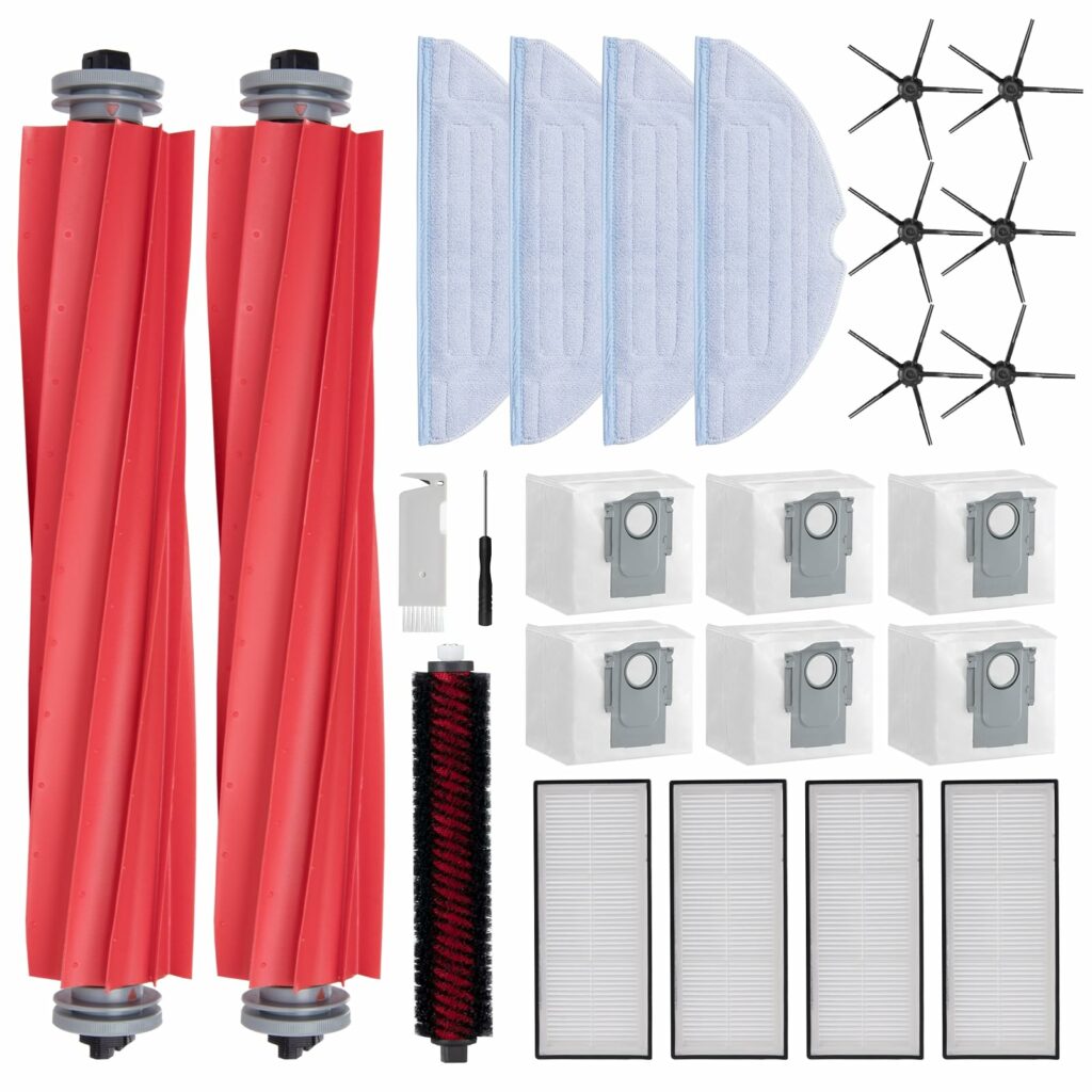 Robot Vacuum Cleaner Accessories for Roborock S7 Max Ultra, Replacement Parts for Roborock S7 MaxV Ultra, S7 Pro Ultra with 2 Main Brushes, 4 Filters, 4 Wipes, 6 Dust Bags, 6 Side Brushes, 1