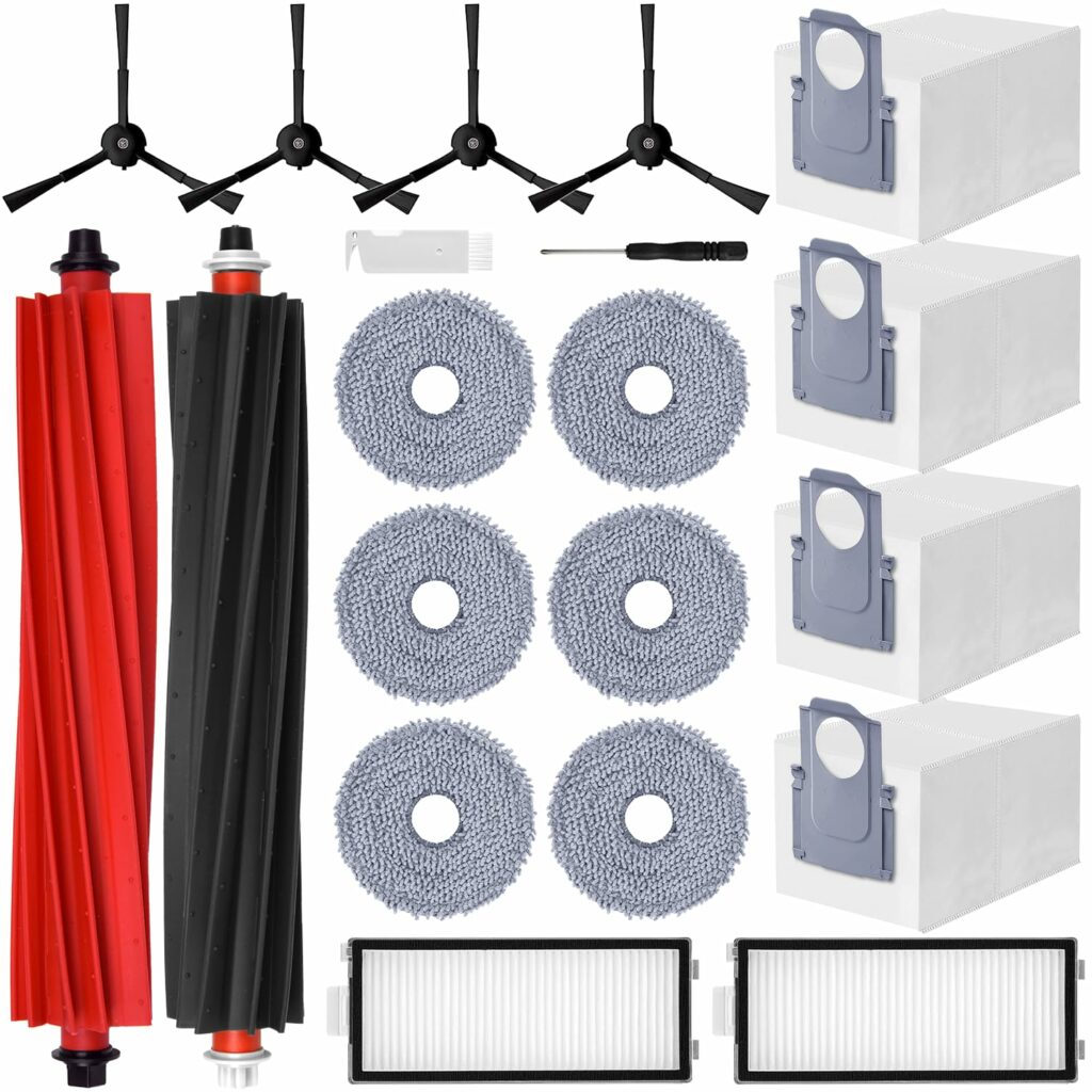oGoDeal Accessory Set for Roborock Qrevo Master/Qrevo Slim, 4 x Dust Bags, 2 x Main Roller Brushes, 4 x Side Brushes, 2 x Filters, 6 x Mop Wipes, Replacement Parts Robot Vacuum Cleaner Accessories