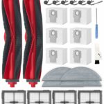 24-Piece Replacement Parts Set for Roborock Q10 S5+ Robot Vacuum Cleaner, Accessory Sets with 2 Main Brushes, 6 Side Brushes, 4 HEPA Filters, 6 Vacuum Cleaner Bags, 4 Wipes, 1 Brush