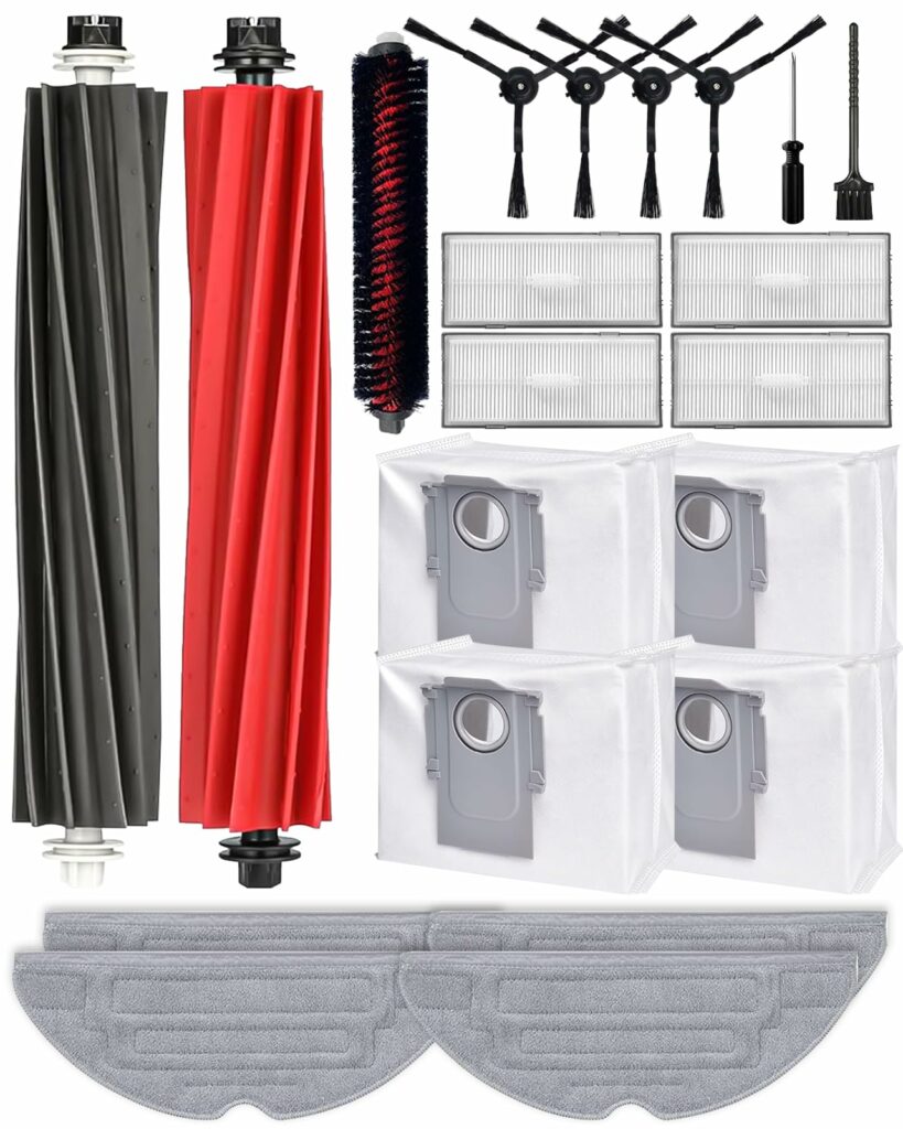 21 Piece Accessory Set for Roborock S8 Pro Ultra Replacement Parts 2 Roller Brushes 4 Side Brushes 4 Dust Bags 4 HEPA Filters 4 Wipes 1 Self-Cleaning Brush