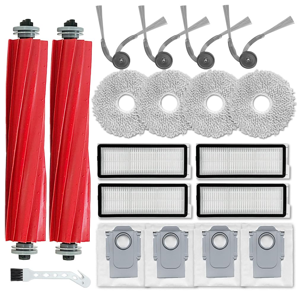 Ytaland Replacement Parts Accessories for Roborock QV 35A / QV 35S / QR 798 / QR 598 Robot Vacuum Cleaner (2 Main Brushes, 4 Side Brushes, 4 HEPA Filters, 4 Dust Bags, 4 Mop Pads)