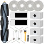 Accessories compatible with ECOVACS Deebot T20 omni, T20 Max, T20 Pro robot vacuum cleaner. 4 side brushes, 4 wipes, 4 dust bags, 2 filters, 1 main brush, 1 screwdriver, 1 cleaning brush.