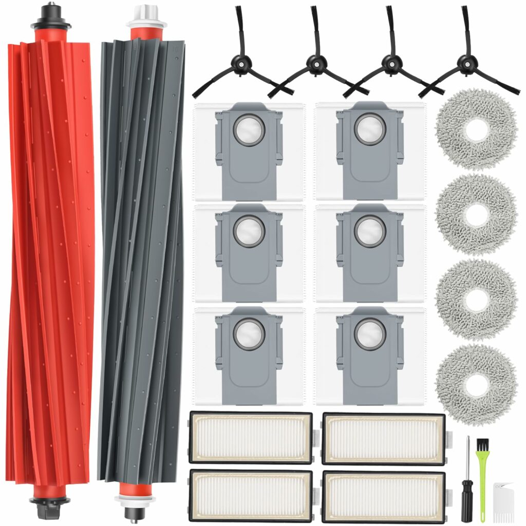 Replacement Set for Roborock Qrevo Master/Qrevo Slim, 2 Main Brushes, 4 HEPA Filters, 6 Dust Bags, 4 Wipes, 4 Side Brushes