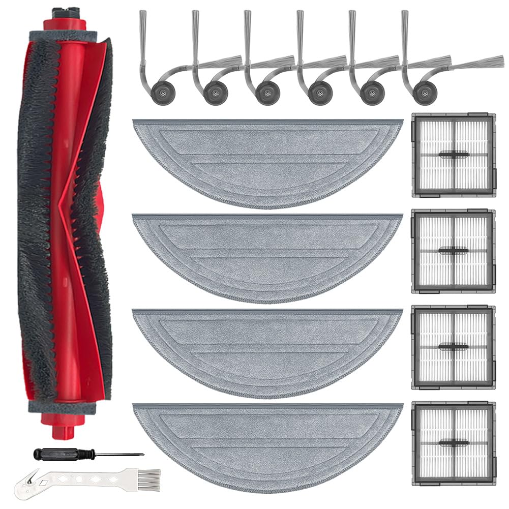 Ytaland Replacement Parts Accessories for Roborock Q10 S5/Q10 S5+/Q10 X5/Q10 X5+ Robot Vacuum Cleaner (1 Main Brush, 6 Side Brushes, 4 HEPA Filters, 4 Mop Pads)