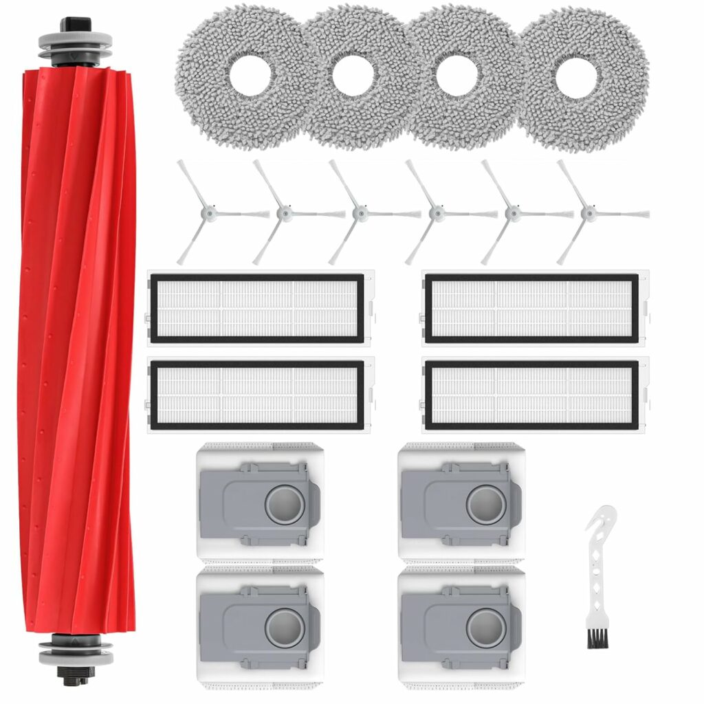 Accessory Set for Roborock Qrevo Master / Qrevo Slim for Roborock Qrevo Vacuum Bags x 4, Roborock Filter x 4, 1 Main Brush, 6 Side Brushes, 4 Mop Wipes, Spare Parts Robot Vacuum Cleaner Accessories