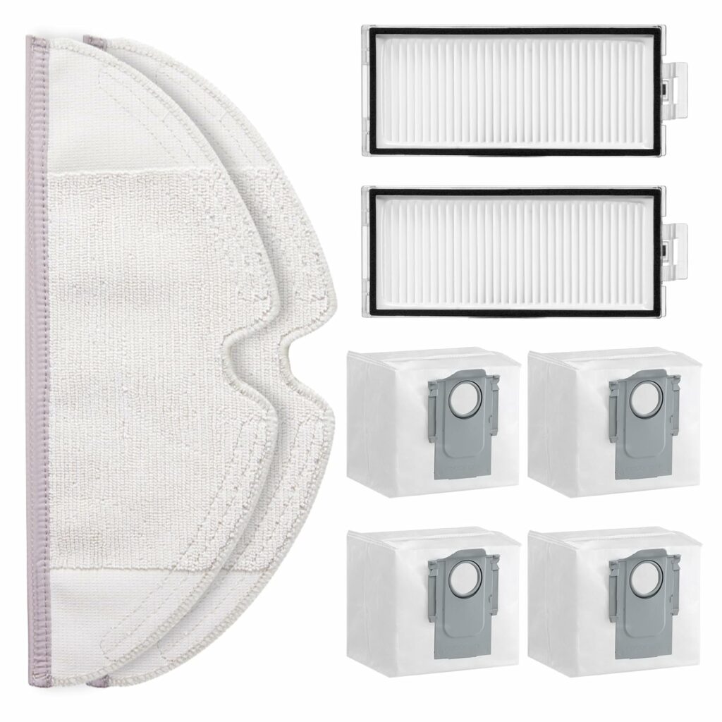 Vacuum Cleaner Accessories for Roborock Q8 Max+, 2 Filters HEPA 2 Cleaning Cloth and 4 Dust Bags for Roborock Q5 Pro+, Q7+, Q7 Max+ Wipes Replacement Filter Bag Accessory Set Spare Parts Robot