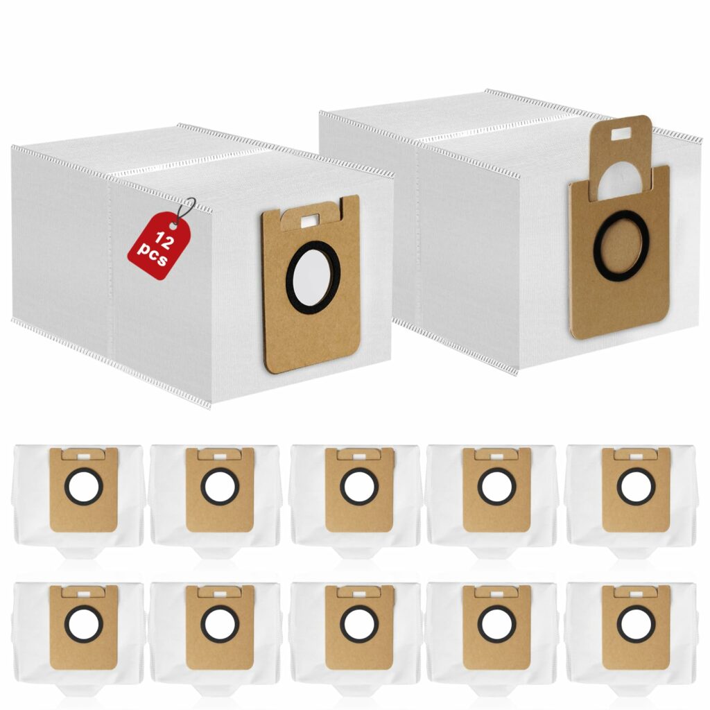 Hossom Pack of 12 Vacuum Cleaner Bags for Dreame D10 Plus / D10s Plus / Z10 Pro / L10 Plus Robot Vacuum Cleaner Replacement Accessory Set Spare Parts 3L Large Capacity