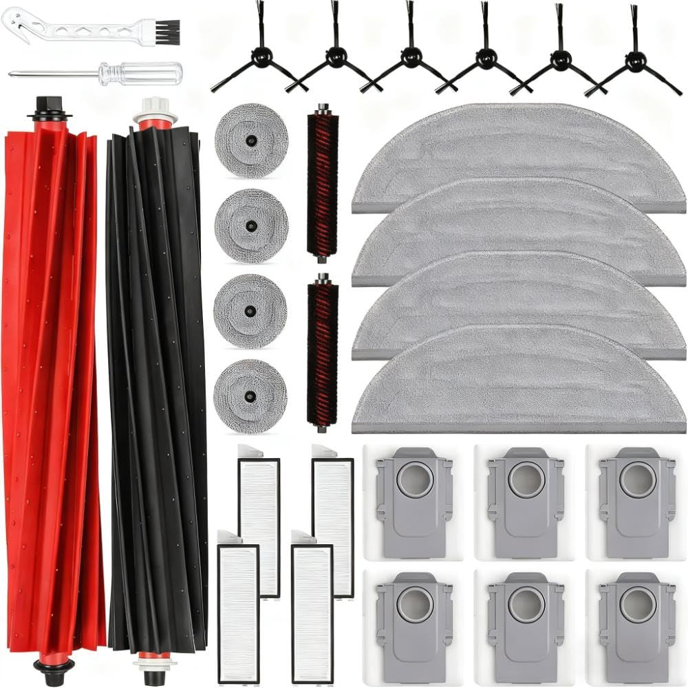 Replacement Parts Kit for Roborock S8 Max/MaxV Ultra (30 Pack) – Main Brushes, Self-Cleaning Brushes, Side Brushes, Filters, Mop Pads & Dust Bags