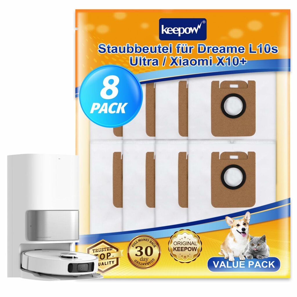 KEEPOW 8pcs dust bag for Dreame L10s Ultra/Xiaomi X10+ accessory bag set, 2.5L dust bag, spare parts robot vacuum cleaner