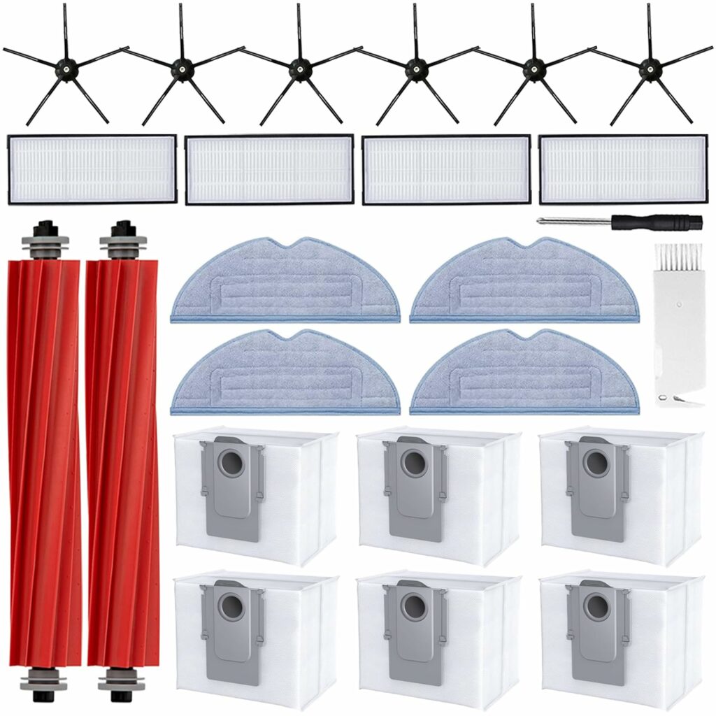 Accessories for Roborock S7 MaxV Ultra, Roborock S7 Pro Ultra, 2 Main Brushes, 6 Dust Bags, 4 Wipes, 4 Filters, 6 Side Brushes, Roborock S7 MaxV Ultra, Roborock S7 Pro Ultra Replacement Parts