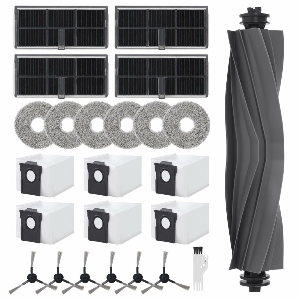 24 Piece Accessory Set for Dreame L10s Ultra Gen 2/Mova E30 Ultra/L10s Pro Ultra Heat/X30 Ultra, 1 Main Brush, 6 Dust Bags, 6 Cleaning Cloths, 6 Side Brush Heads, 4 Filters, 1 Cleaning Brush
