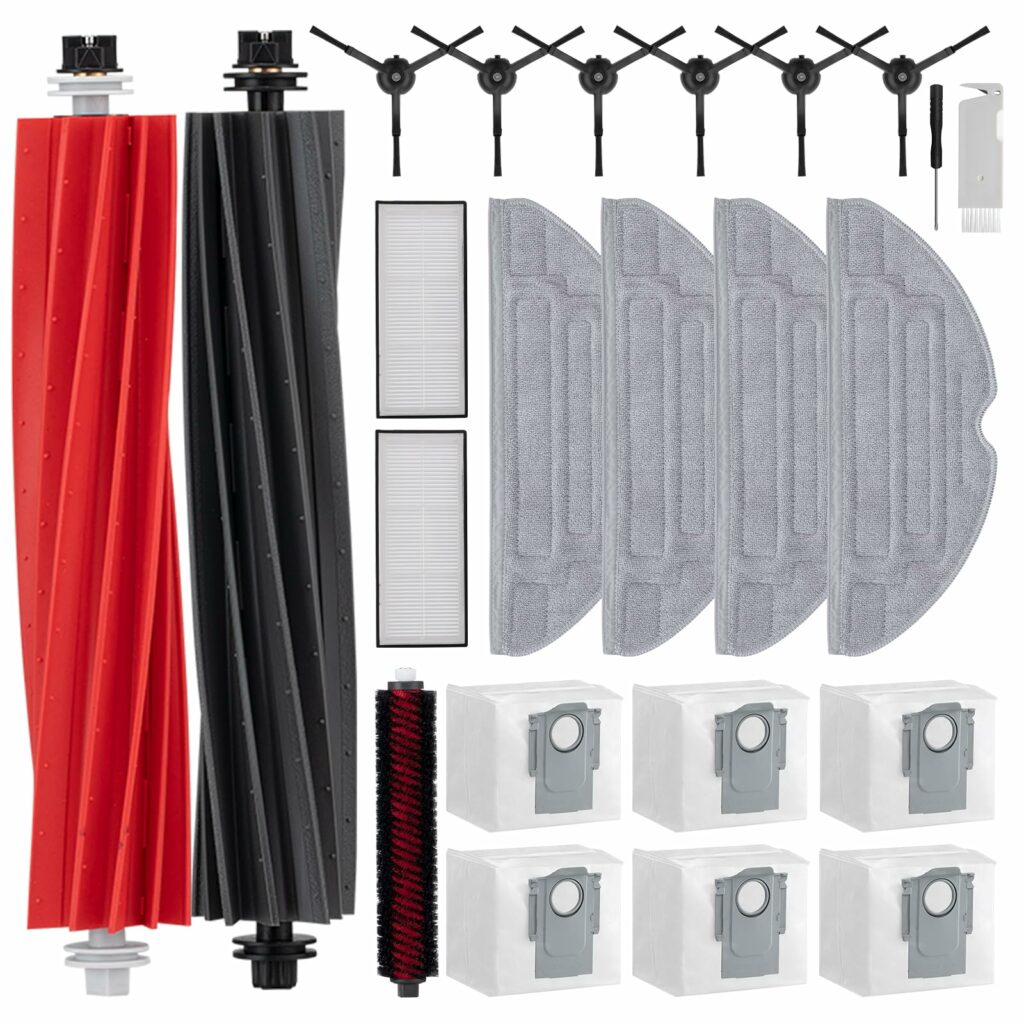Accessories for roborock S8 Pro Ultra, 23 Pieces Replacement Parts for Robot Vacuum Cleaner with 2 Main Brushes, 2 HEPA Filters, 4 Wipes, 6 Dust Bags, 6 Side Brushes, 1 Brush Roll Accessory