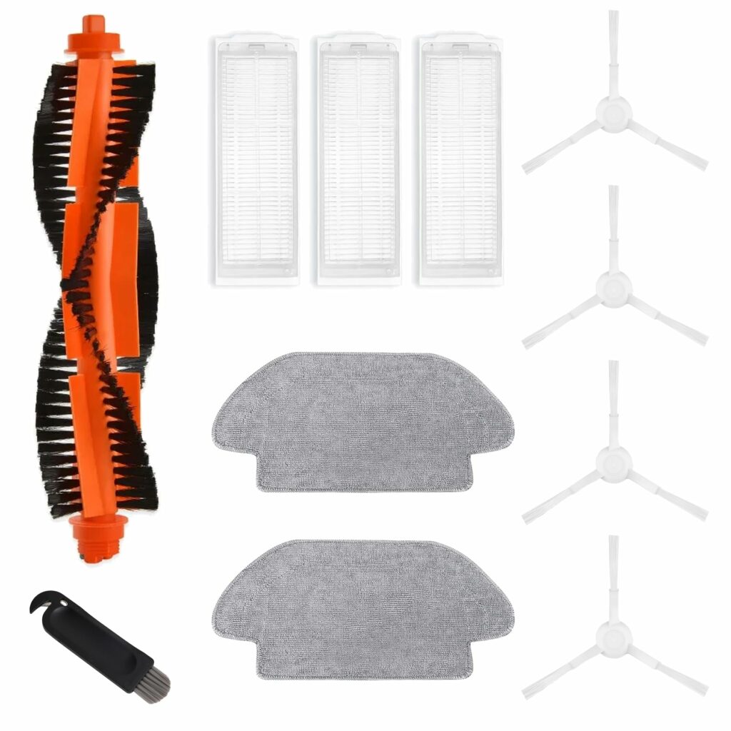 MIRTUX Accessories Pack Compatible with XIAOMI Vacuum S12 Robot Vacuum Cleaner – Complete Replacement Kit – Includes 1 Main Brush, 3 Filters, 4 Side Brushes, 2 Mops and 1 Cleaning Tool