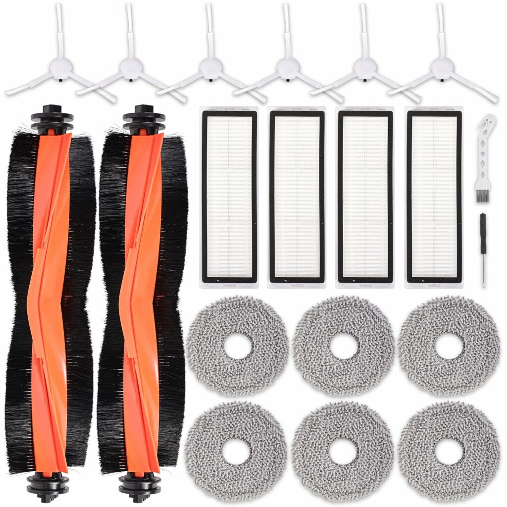 20 Pieces Accessories Set for Xiaomi X20+ X10+ Vacuum Cleaners Replacement Parts for Dreame L10s Ultra/L10 Ultra Contains 2 Main Brushes, 4 Filters, 6 Mop Pads, 6 Side Brushes, 1 Screwdriver, 1