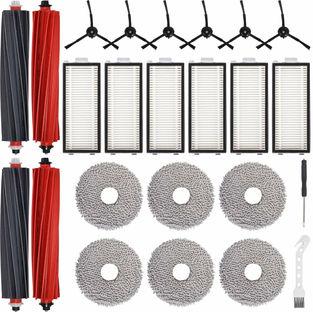 24 Pieces Accessory Set for Roborock Qrevo Master/Qrevo Slim Vacuum Cleaners Qrevo Replacement Parts Includes 2 Double Main Brushes, 6 Mop Pads, 6 Filters, 6 Side Brushes, 1 Screwdriver and 1