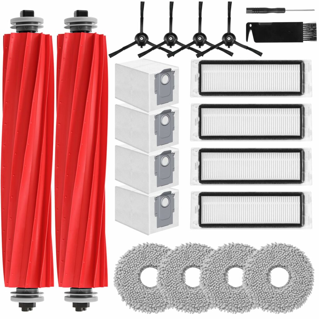 20pcs Q Revo Accessories Compatible with Roborock Q Revo Rbot Vacuum Cleaner, 2 Roller Brushes, 4 HEPA Filters, 4 Dust Bags, 4 Microfibre Pads, 4 Side Brushes, 1 Screwdriver