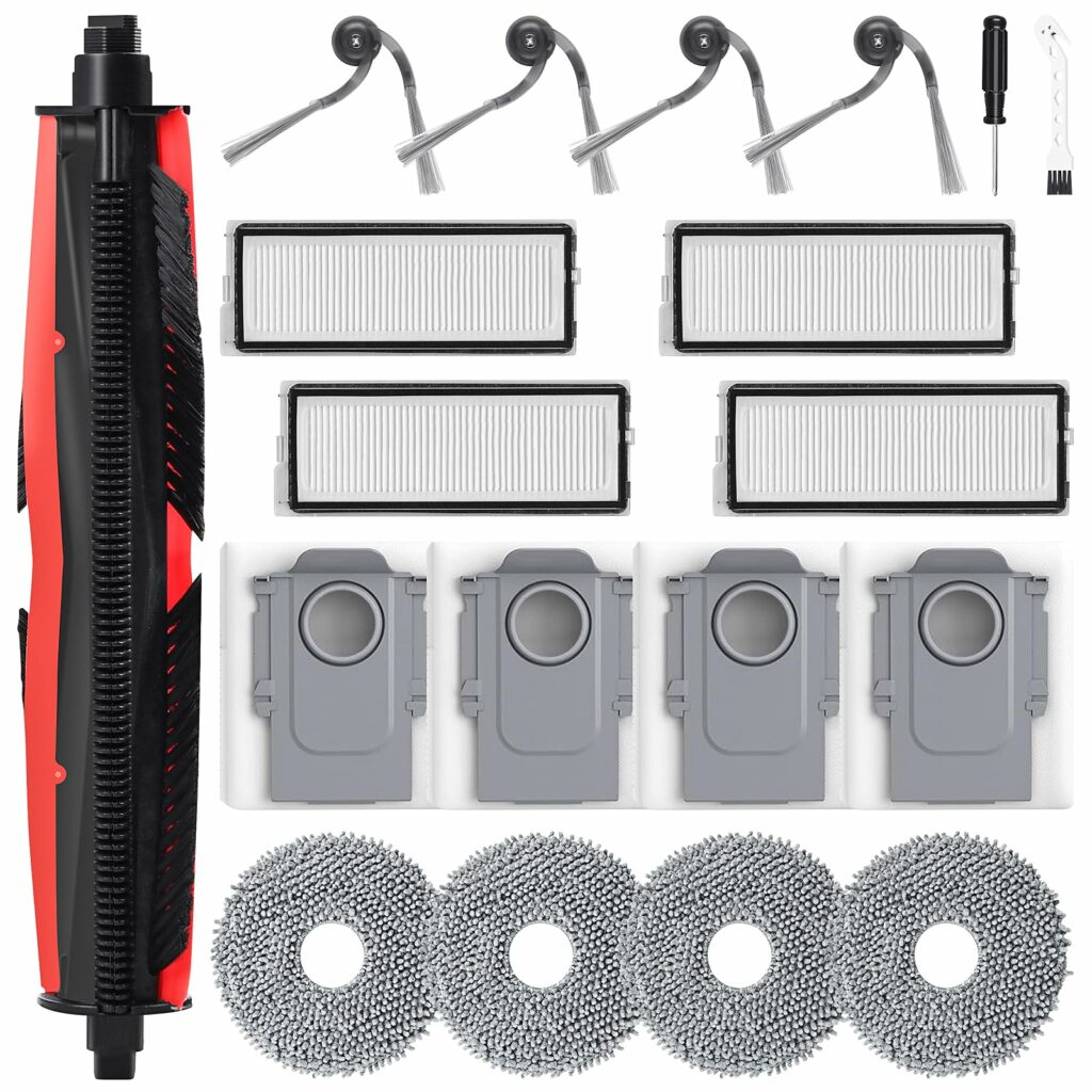 Pack of 19 Accessories for Roborock QV 35A / QV 35S Robot Vacuum Cleaner, Replacement Part with 4 Dust Bags, 4 Side Brushes, 4 Filters, 4 Wipes, 1 Main Brush, 1 Cleaning Brush, 1 Screwdriver