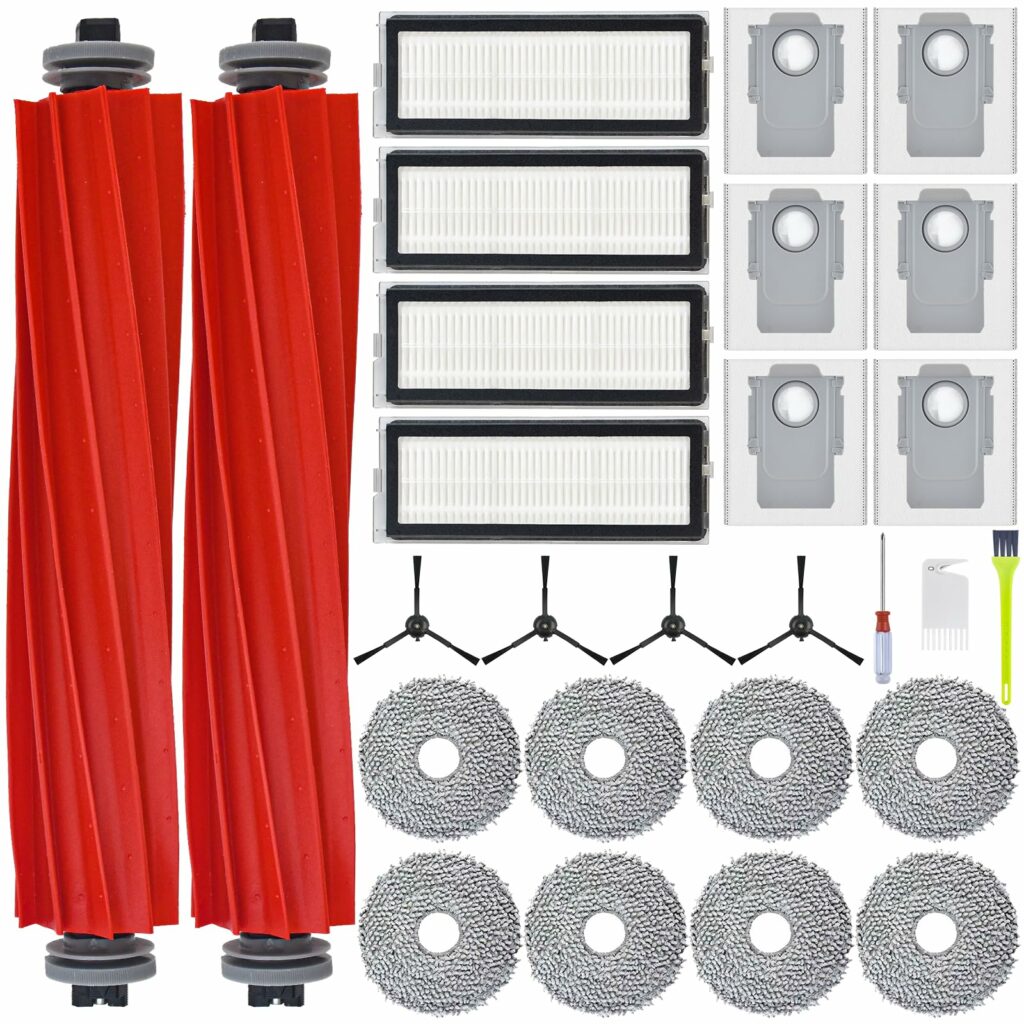 Replacement Accessories for Roborock Qrevo S/Qrevo Pro/Q Revo MaxV/Qrevo Plus Robot Vacuum Cleaner Kit, 2 Main Brush, 4 Hepa Filters, 4 Side Brushes, 8 Mop Cloths, 6 Dust Bags