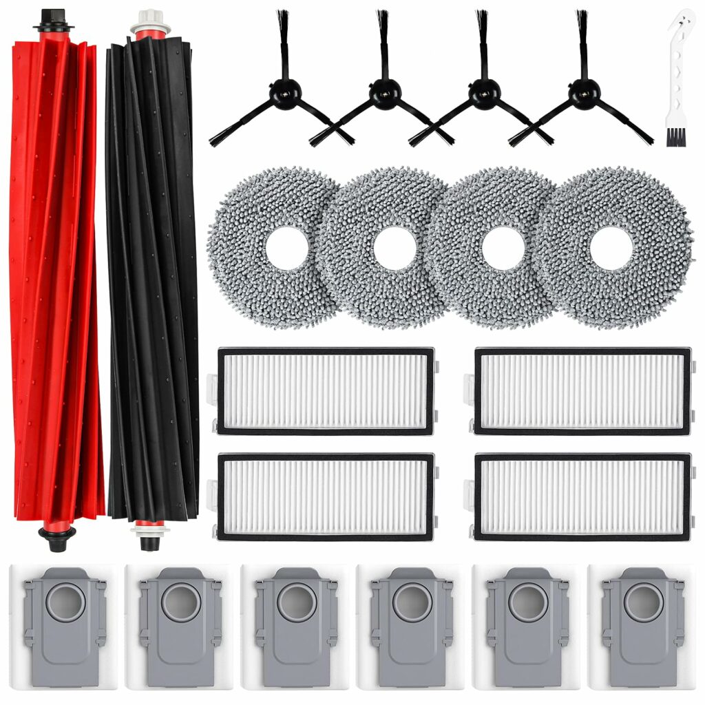 Pack of 21 Accessories for Roborock Qrevo Master/Qrevo Slim Robot Vacuum Cleaner, 2 Rubber Main Brushes, 6 Dust Bags, 4 HEPA Filters, 4 Wipes, 4 Side Brushes, 1 Cleaning Brush