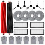 Pack of 21 Accessories for Roborock Qrevo Master/Qrevo Slim Robot Vacuum Cleaner, 2 Rubber Main Brushes, 6 Dust Bags, 4 HEPA Filters, 4 Wipes, 4 Side Brushes, 1 Cleaning Brush