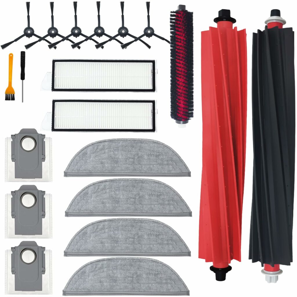 Accessories for Roborock S8 Maxv Ultra Robot Vacuum Cleaner Replacement Parts, 2 Roller Brush, 1 Cleaning Brush, 4 Mop Pads, 2 Edge Wipers, 4 Dust Bags, 2 Filters, 6 Side Brushes, Screwdriver