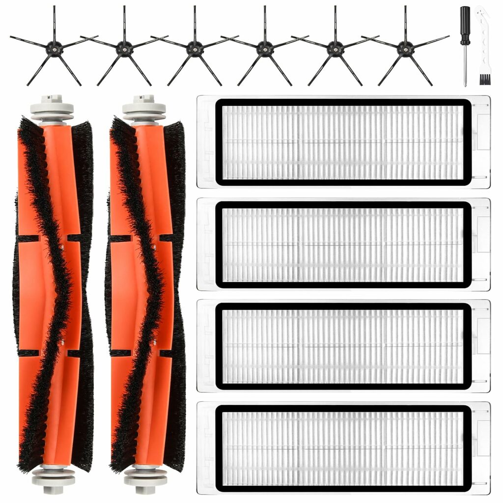 14 Piece Accessory Set for Xiaomi Roborock S6 / S5 Max / S5 / S6 Pure / S6 Maxv / S60 / S65 Robot Vacuum Cleaner, Replacement Parts 2 Main Brushes 4 HEPA Filters 6 Side Brush 1 Cleaning Accessories 1