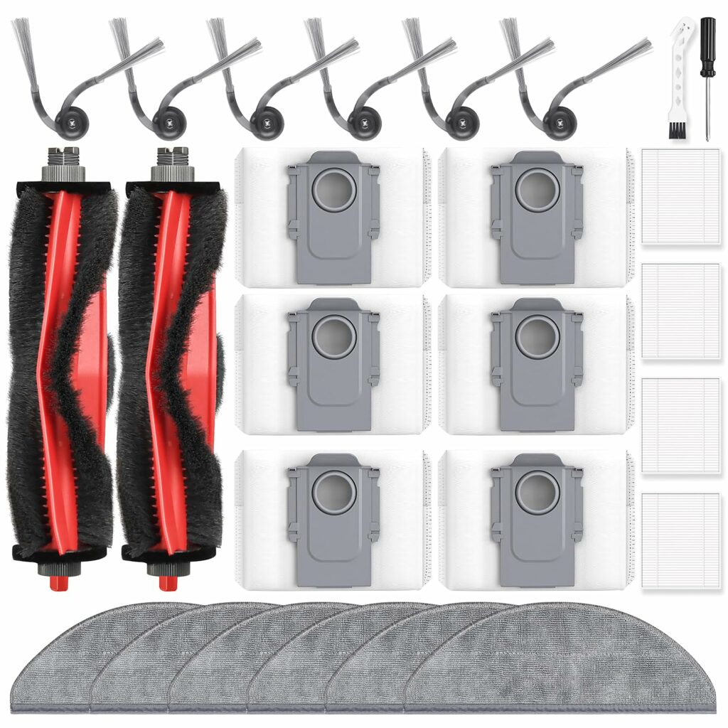Pack of 26 accessories for Roborock Q7 L5+ / Q7 M5+ vacuum cleaner, replacement part with 2 main brushes, 6 dust bags, 6 wipes, 6 side brushes, 4 filters, 1 cleaning brush, 1 screwdriver
