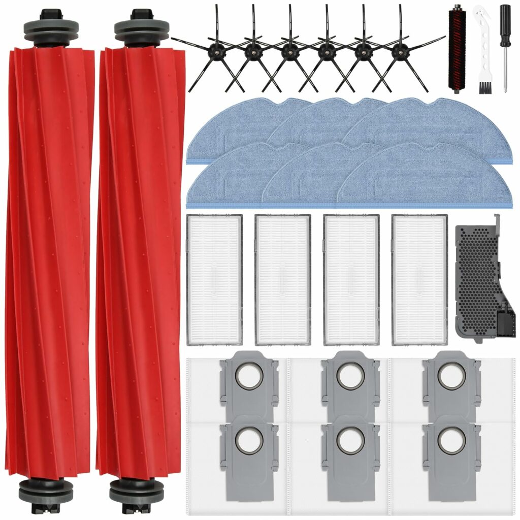 28-piece accessory set for Roborock S7 Pro Ultra / S7 MaxV Ultra robot vacuum cleaner, 2 main brushes, 6 dust bags, 6 mop pads, 4 HEPA filters, 6 side brushes, 2 cleaning accessories, 1 screwdriver, 1