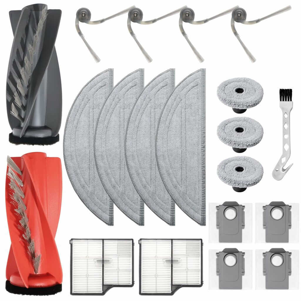 Accessories for Roborock Saros 10 Robot Vacuum Cleaner Replacement Parts, Roller Brush, 4 Mop Pads, 3 Edge Wipers, 4 Dust Bags, 2 Filters, 4 Side Brushes
