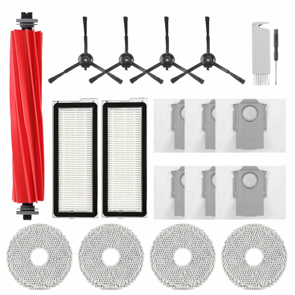 QrevoS Accessory Replacement for Roborock Q Revo S, Qrevo Pro Set, Qrevo Plus Robot Vacuum Cleaner, 1 Main Brush, 4 Side Brushes, 2 HEPA Filters, 4 Wipes, 6 Dust Bags, 1 Cleaning Brush