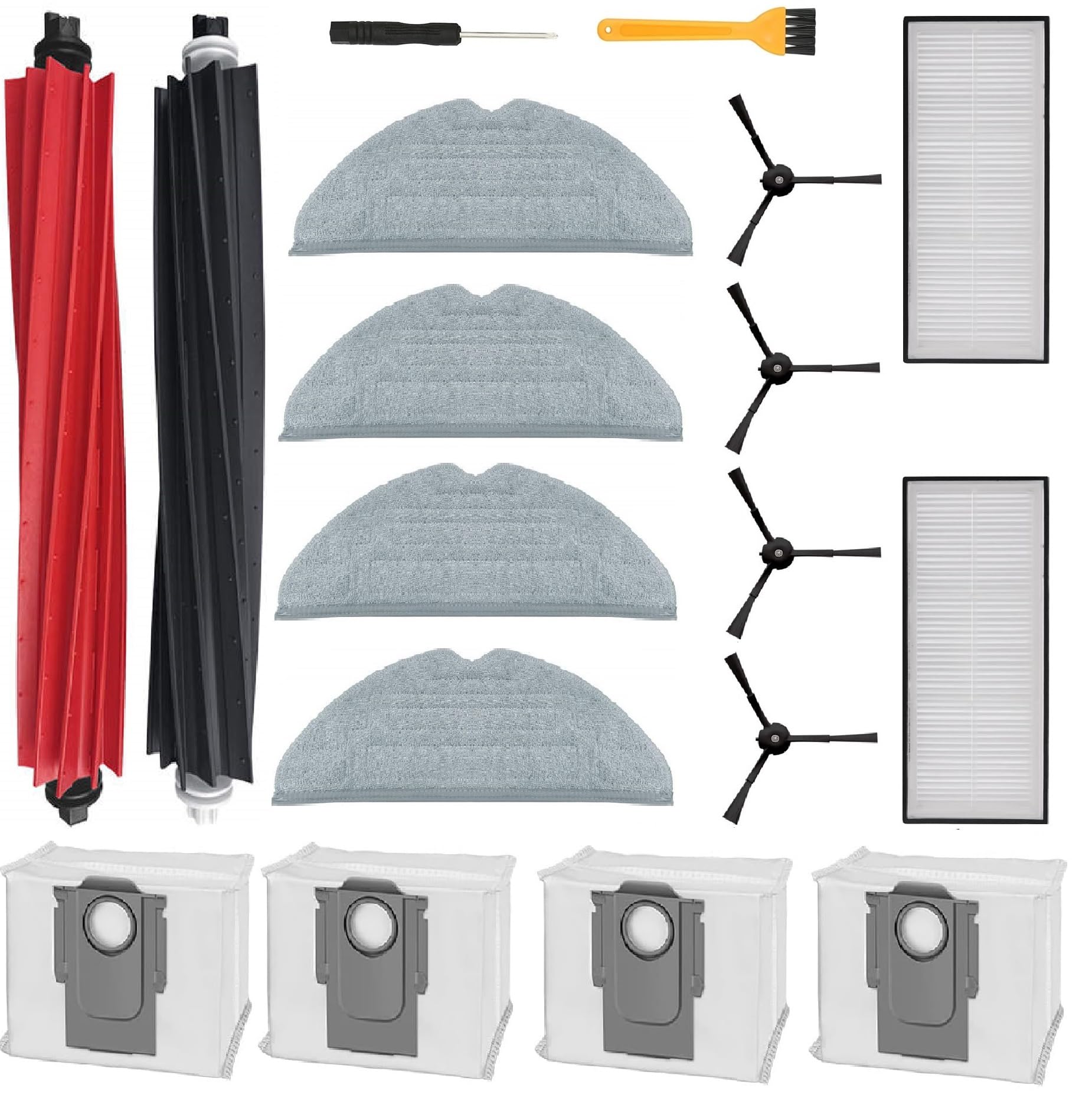 Accessories Compatible with Xiaomi Roborock S8+ / S8 Pro Ultra / S8 Robot Vacuum Cleaner Replacement Parts, 2 Main Brushes, 3 Side Brushes, 3 Dust Bags, 3 Wipes, 2 Filters, 1 Screwdriver, 1 Cleaning