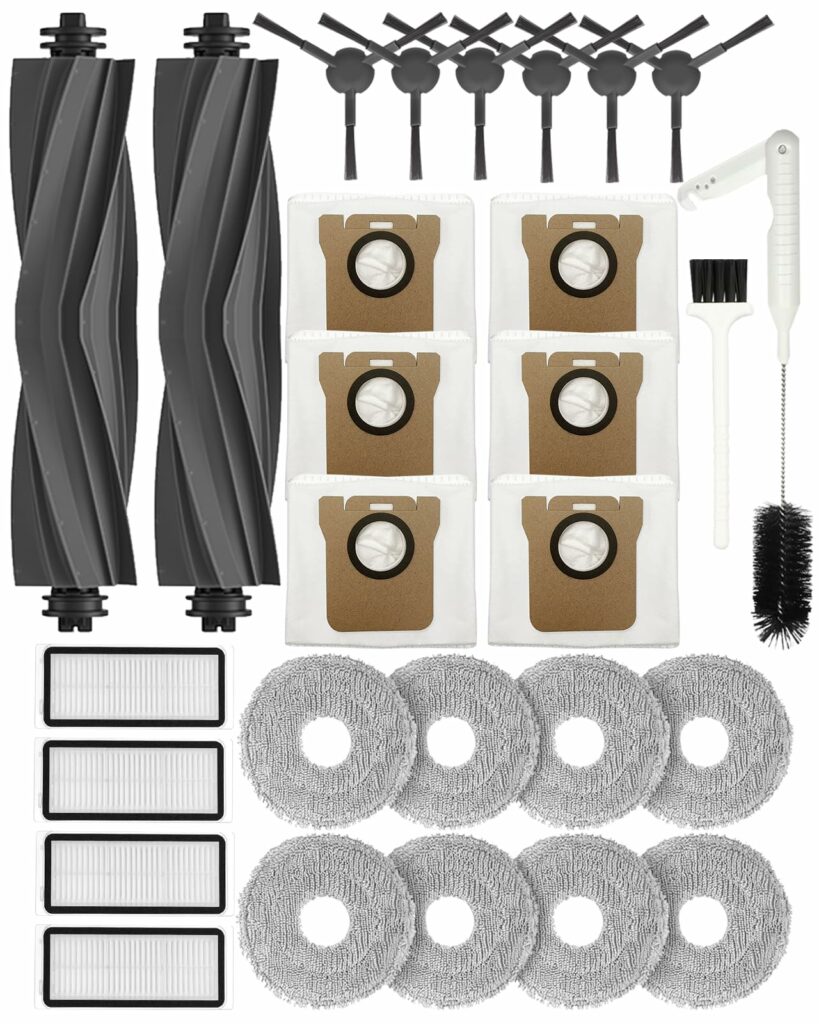 Yivy Replacement Parts for Dreame L20 Ultra/L20 Ultra Complete, S20 Ultra/S20 Ultra Complete Vacuum Cleaner Accessory Kit: 2 Main Brushes, 6 Side Brushes, 4 HEPA Filters, 6 Dust Bags, 8 Wipes