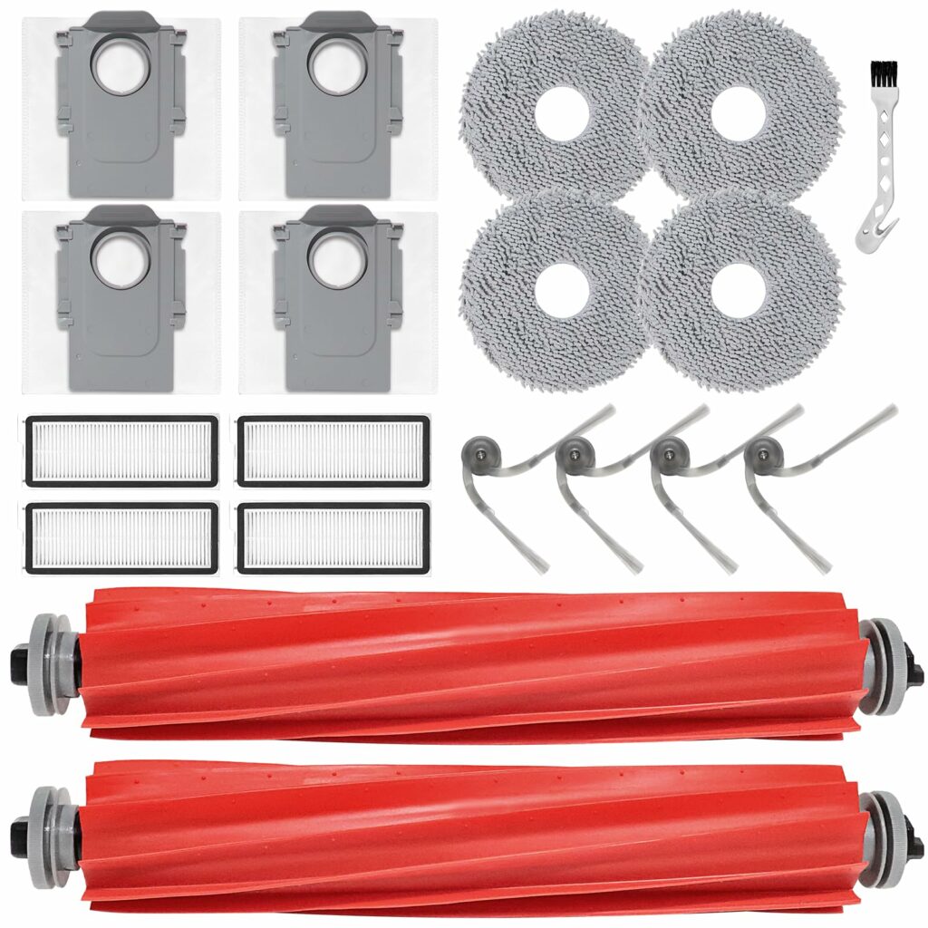 Replacement part accessory for Roborock QV 35A / QV 35S / QR 798 / QR 598 vacuum cleaner robot, 2 main brushes, 4 wipes, 4 dust bags, 4 filters, 4 side brushes