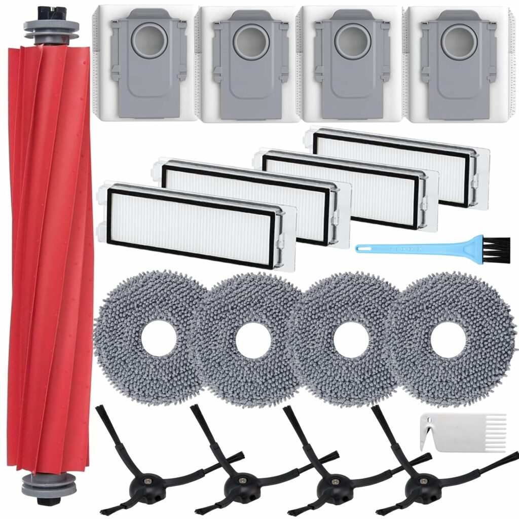 Accessories for Roborock Q Revo Vacuum Cleaner, Replacement Parts Set for Roborock P10 Robots, 1 Main Brush, 4 Mop Pads, 4 Dust Bags, 4 HEPA Filters, 4 Side Brushes