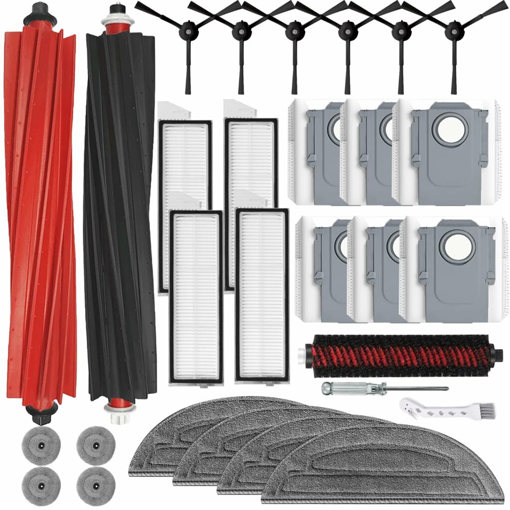 Replacement Accessories for Roborock S8 MaxV Ultra Vacuum Cleaner, 2 Main Brushes, 4 HEPA Filters, 4 Cloths, 4 Small Mops, 1 Cleaning Brush, 6 Dust Bag, 6 Main Brushes