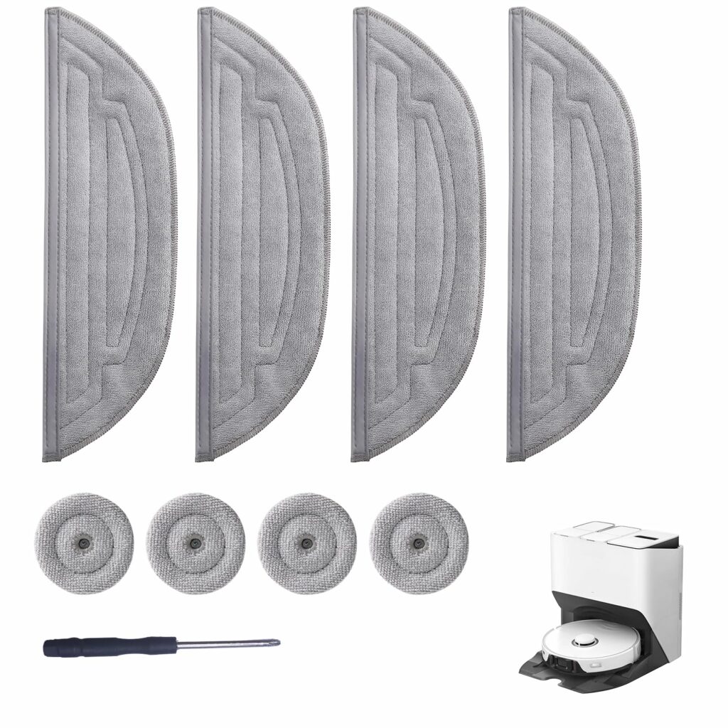 Wipes for Roborock S8 MaxV Ultra Robot Vacuum Cleaner, Replacement Microfibre Mop Reusable Mop for Roborock S8 Max Ultra, 4 Mop Pads and 4 Edge Mops, with Screwdriver (Pack of 8)
