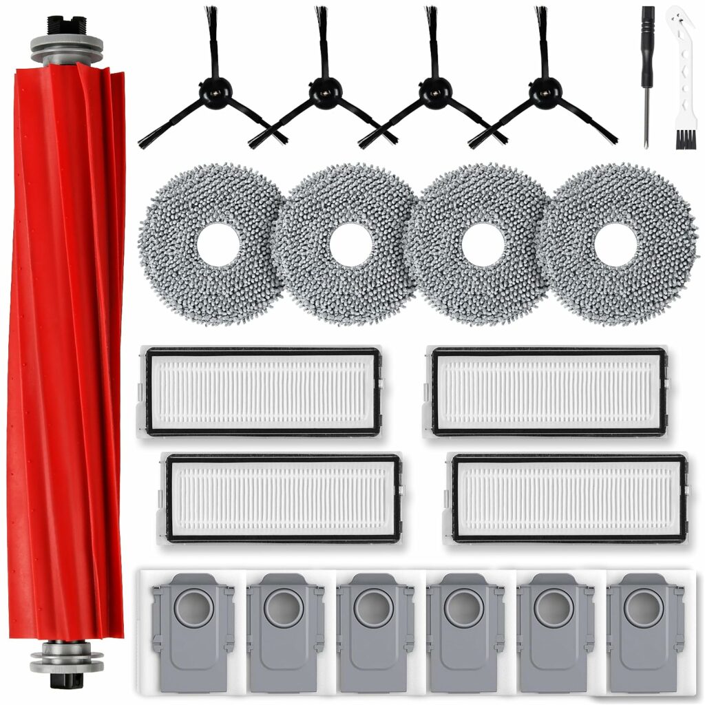 21 Piece Accessory Set for Roborock Qrevo S/Qrevo Pro Robot Vacuum Cleaner, Replacement Parts 1 Main Brush 6 Dust Bags 4 Mop Pads 4 HEPA Filters 4 Side Brush 1 Cleaning Accessories 1