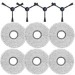 Pack of 10 Wipes + Side Brush Accessories for Ecovacs Deebot T30 Pro Omni / T30 Omni Robot Vacuum Cleaner Replacement Part, 6 Wipes + 4 Side Brushes