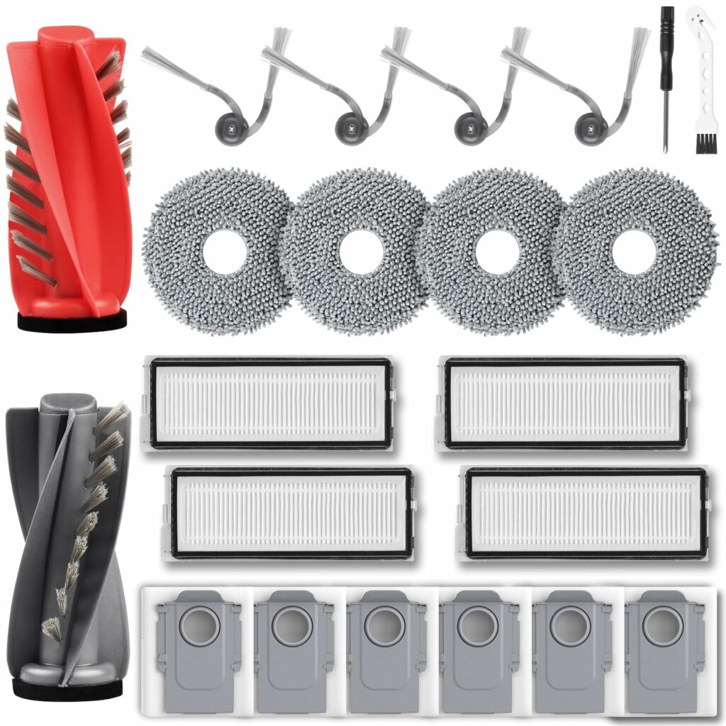 21-piece accessory set for Roborock Qrevo Curv/Qrevo Curv S5X / Qrevo/Qrevo S5V Edge robot vacuum cleaner, 1 main brush, 6 dust bags, 4 mop pads, 4 filters, 4 side brushes, 1 cleaning accessories