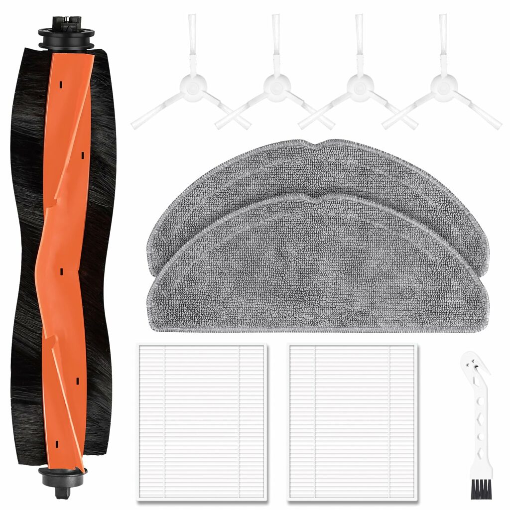 10 Piece Accessory Set for Xiaomi S20 Robot Vacuum Cleaner, Replacement Parts, 1 Main Brush, 2 Mop Pads, 2 HEPA Filters, 4 Side Brush, 1 Cleaning Accessories