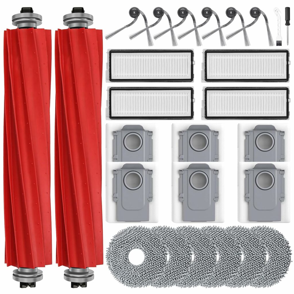 26 Replacement Accessories for Roborock QV 35A / QV 35S / QR 798 / QR 598 Vacuum Cleaner Robot Washer, 6 Dust Bags 6 Mop 6 Side Brush 4 HEPA Filter 2 Main Brush