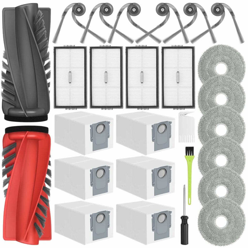 Replacement Accessories for Roborock Saros 10R Vacuum Cleaner, 2 Main Brushes, 6 Side Brushes, 6 Mop Cloths, 6 Bags, 4 HEPA Filters