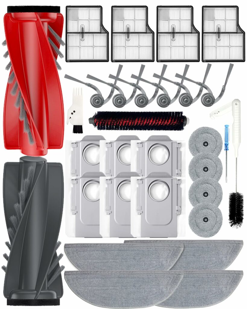 30 Piece Accessory Set for Roborock Saros 10 / G30 Robot Vacuum Cleaner Replacement Parts with 2 Roller Brushes, 6 Side Brushes, 4 Filters, 4 + 4 Mop Pads, 6 Dust Bags, 1 Self-Cleaning Brush