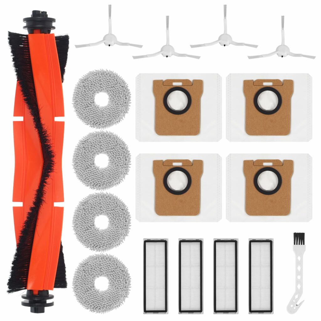 Pack of 18 Accessories for Xiaomi Robot Vacuum X20 / X10, 1 x Main Brush, 4 x Wipes, 4 x Dust Bags, 4 x Side Brushes, 4 x HEPA Filters, 1 x Cleaning Brush, Replacement Parts for Xiaomi Robot Vacuum