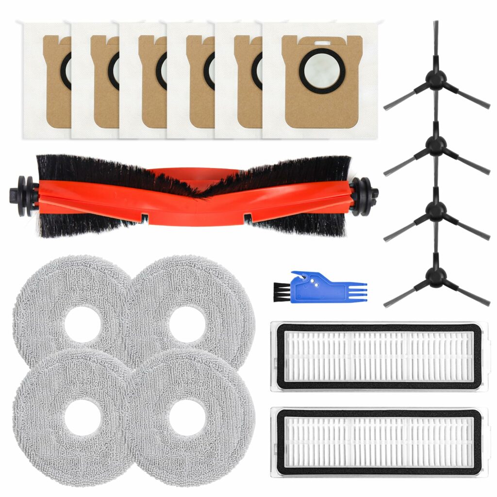 Accessory Replacement Compatible with Xiaomi X20 Pro, X20 Max Robot Vacuum Cleaner, 1 Main Brush, 2 Filters, 4 Side Brushes, 4 Mop Wipes, 6 Dust Bags, 1 Cleaning Brush