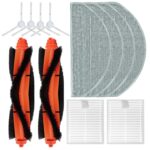 MYAYD Accessory Set for Xiaomi E10 / E12 / B112 Robot Vacuum Cleaner, Pack of 10. Includes 2 Main Brushes, 4 Side Brushes, 2 Sponges, 4 Wipes